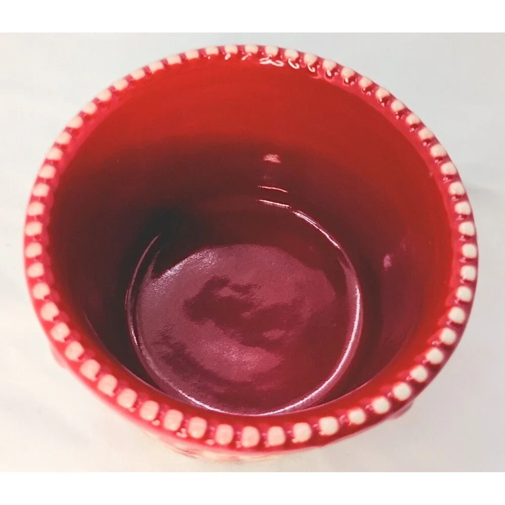 Temptations Floral Lace Ramekin with Lid 6oz Cranberry Red Basket Weave